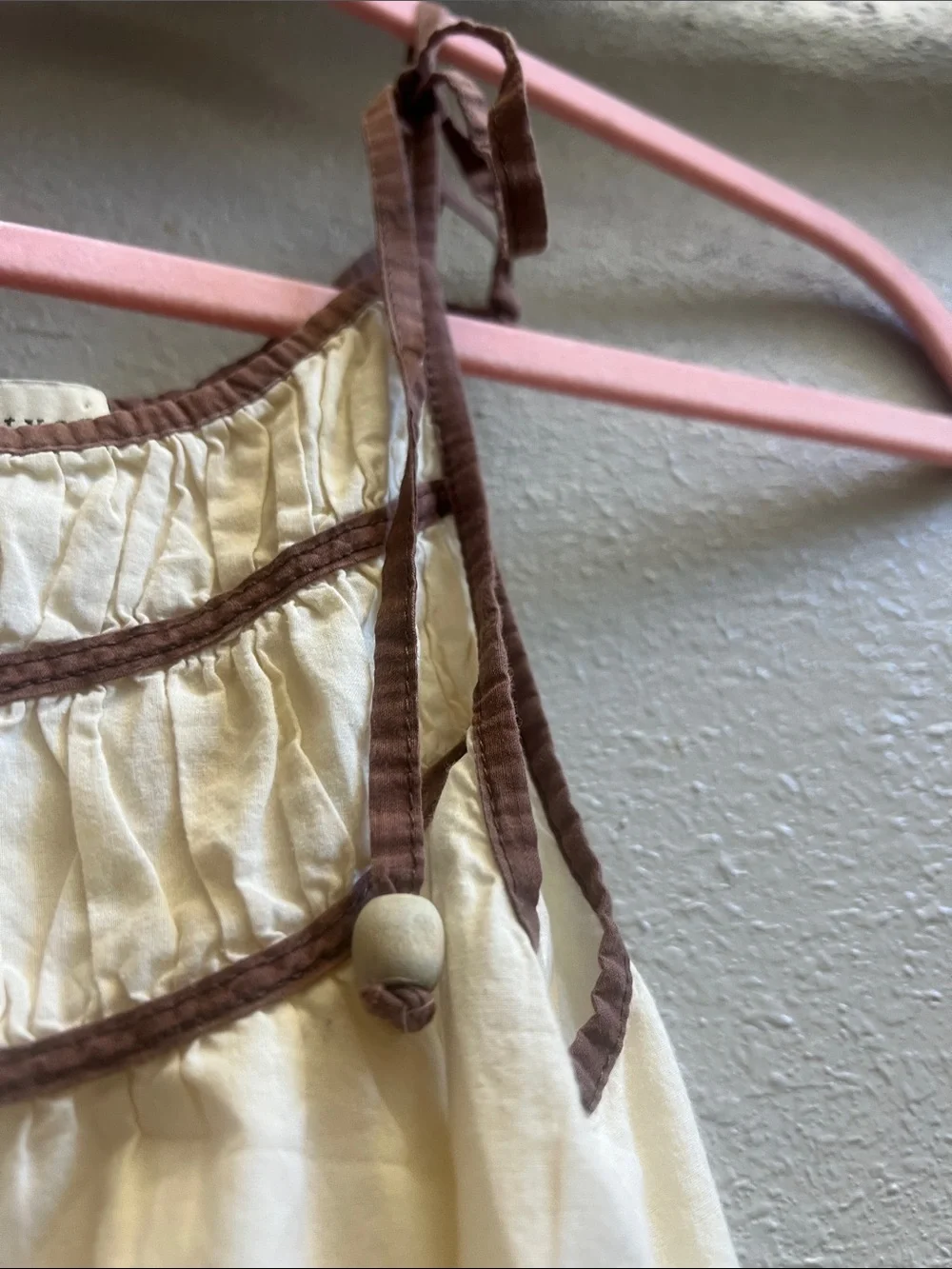 Forever 21 Cream Tank with Brown Floral Hem and Tie Straps